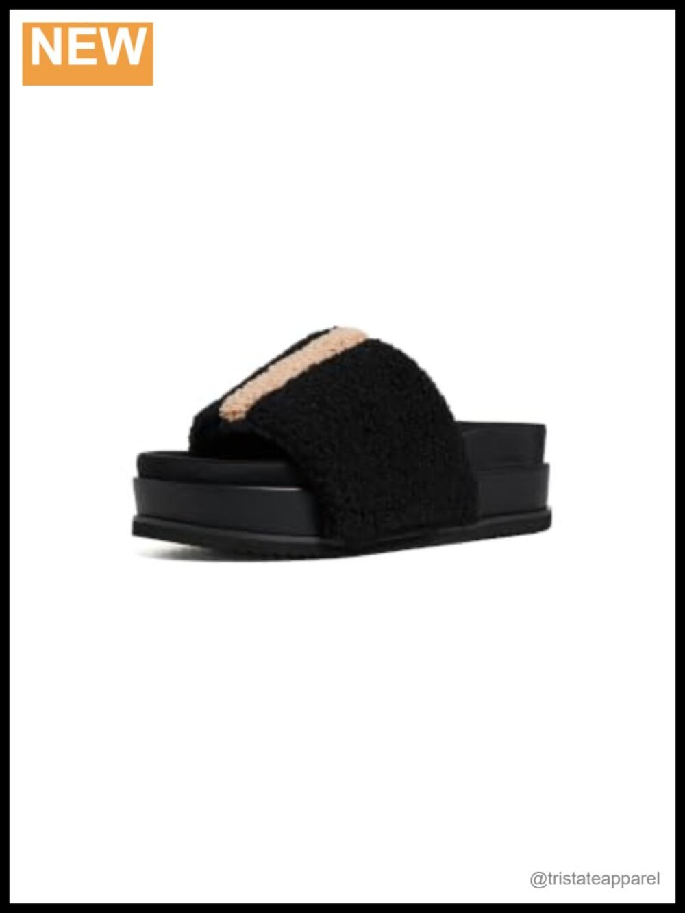 Fuzzy Stripe Stacked Sandals - Faux Fur Slip On Slingback, Cushioned Footbed